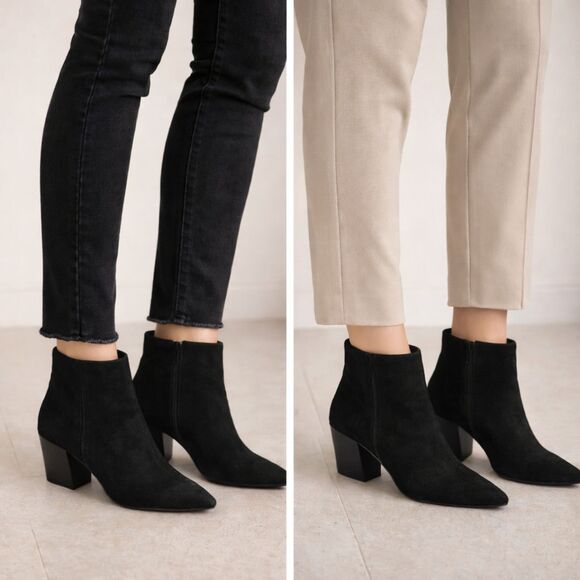 Kensie Lyden Black Suede Ankle Boots Womens 8.5 Block Heel Zip - Picture 6 of 6